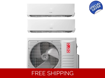 OLMO 2-Room Mini Split Heat Pump (-13°F) WIFI, E-Star: 21 SEER2/12.5 EER/9.5 HSPF (R410a)